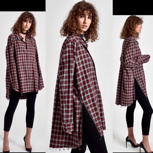 One Teaspoon Upsized Checkered Shirt Side Zip Fray - Picture 3 of 7